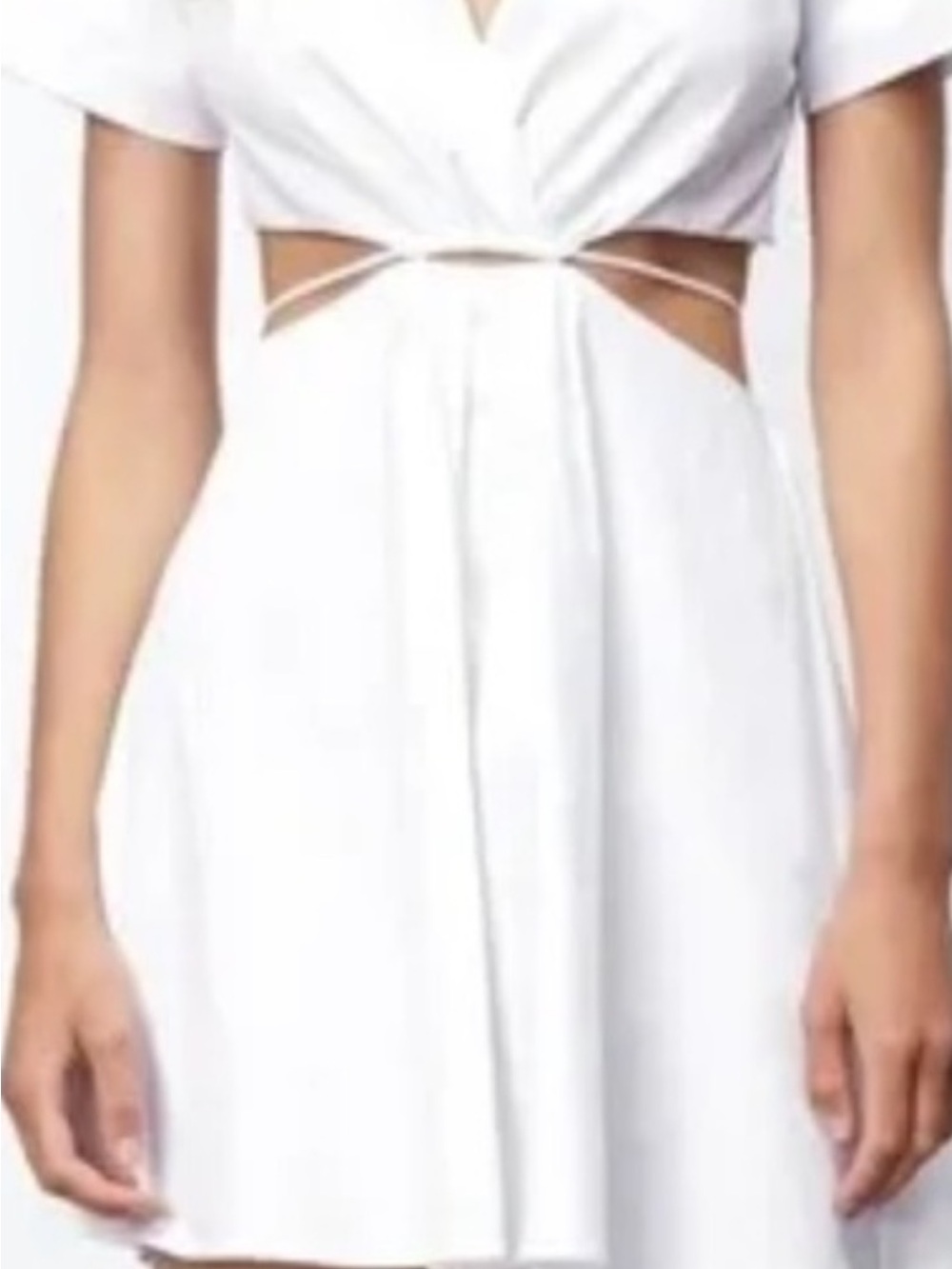 Zara White Mini Dress with Front Knot and Side Cutouts